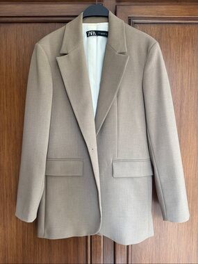 Zara Men's Beige/Tan Single-Breasted Blazer